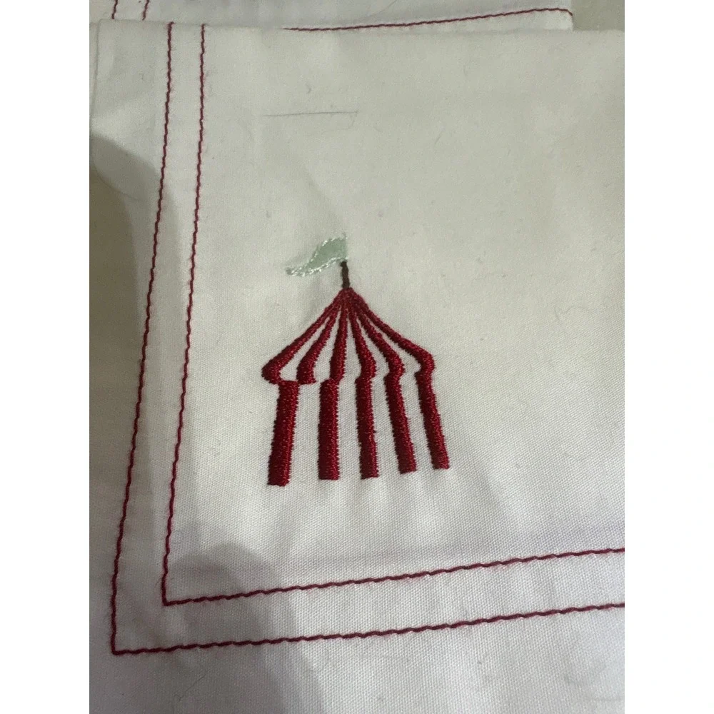 Williams Sonoma Napkins Set 4 Circus Tent White Red Cotton Big Top Carnival EX